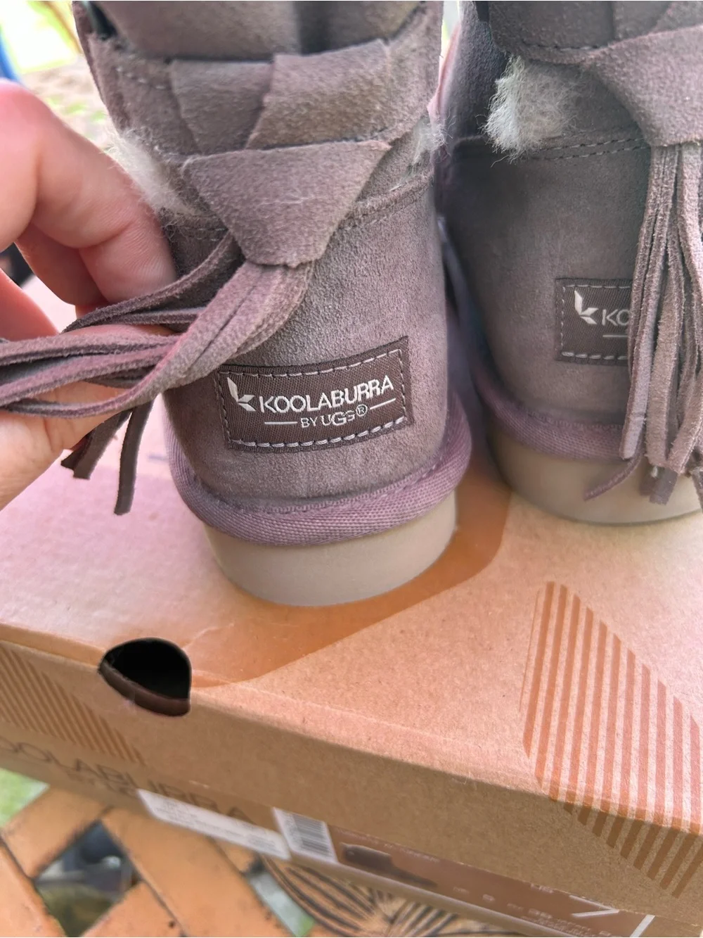 Koolaburra suede fringe ankle boots in mauve
